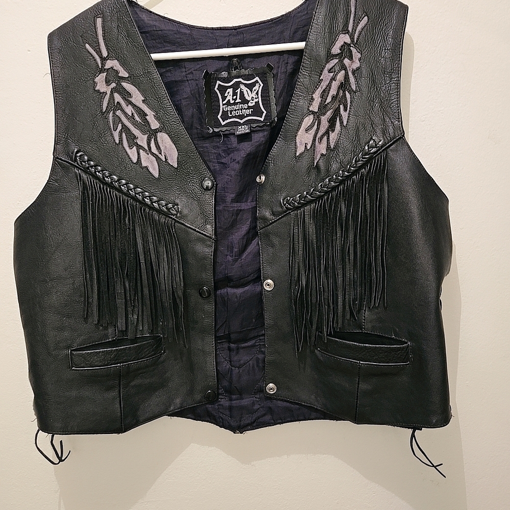 Black Leather Fringe Vest